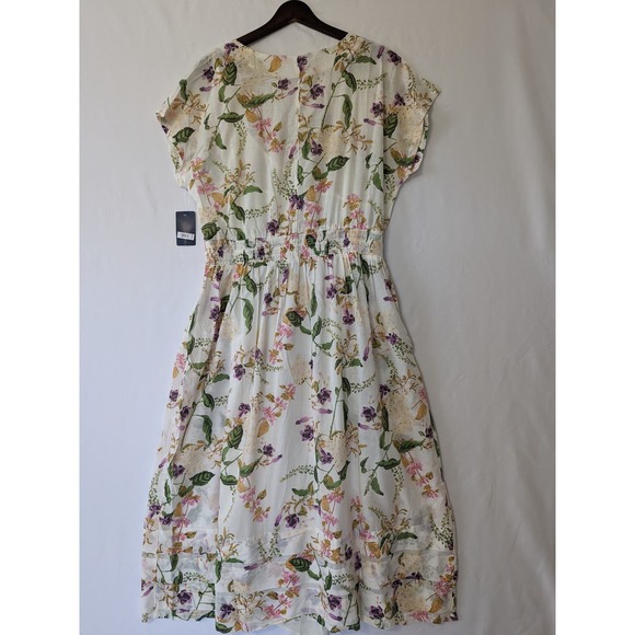 Lucky Brand Womens Antique Floral Peasant Midi Dress Size Large Smocked Flutter - Picture 5 of 11